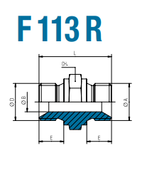 Adapter redukcyjny F 113 R przekrój, rysunek techniczny
