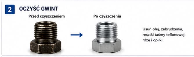Czyszczenie gwintu przed pomiarem średnicy i skoku